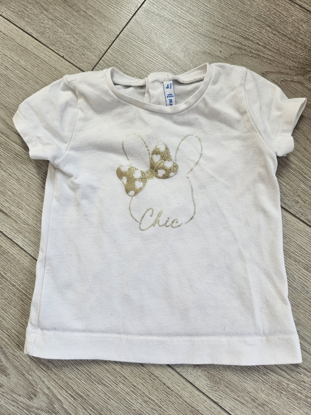 Mayoral Baby Girl White Chic Graphic T-Shirt Glitter Bow 9M🩷